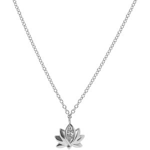Lucardi Dames Ketting met hanger lotus met zirkonia - Echt Zilver - Ketting - Cadeau - 42 cm - Zilverkleurig