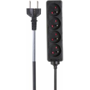 HQ-Power Stekkerdoos, 4 stopcontacten met penaarde (type E), kabel 5 m, 3G1.5, met krimpkous voor etikettering, gebruik binnenshuis, zwart