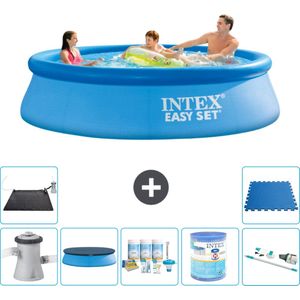 Intex Rond Opblaasbaar Easy Set Zwembad - 305 x 76 cm - Blauw - Inclusief Pomp Afdekzeil - Onderhoudspakket - Filter - Stofzuiger - Solar Mat - Vloertegels