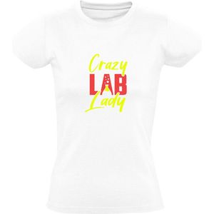 Crazy Lab Lady Dames T-shirt | Laboratorium | Analist | Wetenschapelijk | Onderzoek | Scheikunde | Grappig | Wit