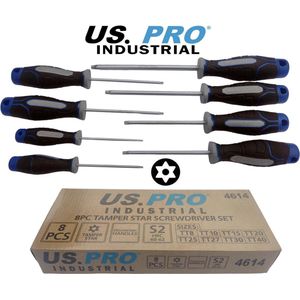 Professionele Torx security schroevendraaierset met 8 Torx schroevendraaiers met boring (T8 - T10 - T15 - T20 - T25 - T27 - T30 en T40)