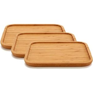 3x stuks bamboe houten broodplanken/serveerplanken vierkant 25 cm - Dienbladen van hout
