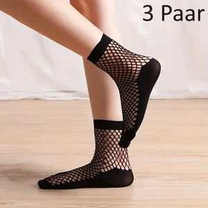 3 Paar Fishnet Sokken Voor Dames I Trendy Sokken I Visnetkousen I Dunne Mesh Sokken I Met Antilsip I Zacht & Lichtgewicht I Maat 36-42 I Zwart