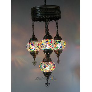 Turkse Lamp - Hanglamp - Mozaïek Lamp - Marokkaanse Lamp - Oosters Lamp - ZENIQUE - Authentiek - Handgemaakt - Kroonluchter - Multicolour Mix - 4 bollen