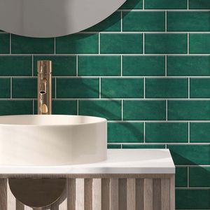 Wandtegelstickers voor woondecoratie - Zelfklevende spatwand - Set van 9 - Groene smaragd cementen baksteen