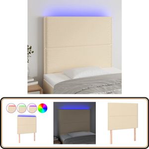 vidaXL Hoofdbord LED Stof Crème 100x5x118/128 cm Hoofdboard - Led Hoofdbord - Hoofdbord Met Led - Creme Hoofdbord - Comfortabel Hoofdbord