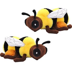 Pluche knuffel dieren Eco honingbij - 2x - zwart/geel - 30 cm - Insecten
