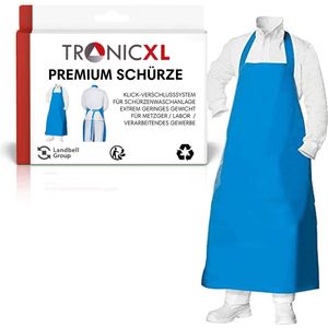 TronicXL – afwasbare short, 110cm, Berenschorten folie - schort geschikt voor laboratorium/chirurgie/dokters/slagers/schortjas wasbaar - blauw