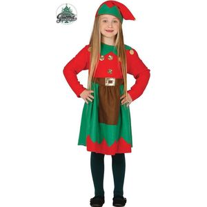 Guirma - Kerst & Oud & Nieuw Kostuum - Rood Groene Elf - Meisje - Rood, Groen - 7 - 9 jaar - Kerst - Verkleedkleding