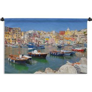 Wandkleed Napels - Kleurrijke boten in de haven van Napels Wandkleed katoen 150x100 cm - Wandtapijt met foto