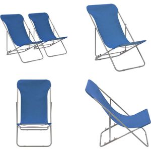 vidaXL Strandstoelen inklapbaar 2 st staal en oxford stof blauw - Strandstoel - Strandstoelen - Zwembadstoel - Zwembadstoelen