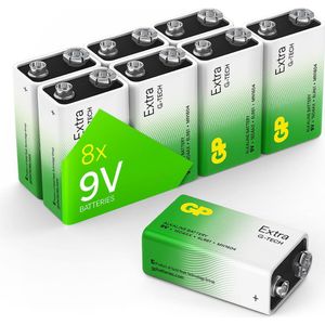 GP Extra Alkaline batterijen 9V - Batterij 9 volt blok - Batterij 6LR61 - 8 stuks - Nieuwe G-TECH Technologie