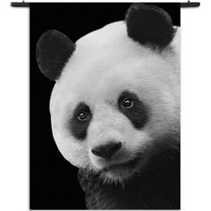 Velours Wandkleed Pandabeer Zwart Wit 02 Rechthoek Verticaal L (165 X 120 CM) - Wandkleden - Met roedes