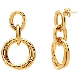 Lucardi Dames Stalen goldplated oorbellen rond dubbel - Oorbellen - Staal - Goudkleurig - 4 cm