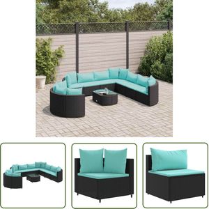 The Living Store 10-delige Loungeset met kussens poly rattan zwart - Loungeset - Tuinlounge - Lounge Set - Buitendecoratie - Outdoor Furniture