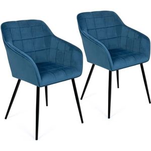 Set van 2 Mady fluwelen stoelen blauw met armleuningen