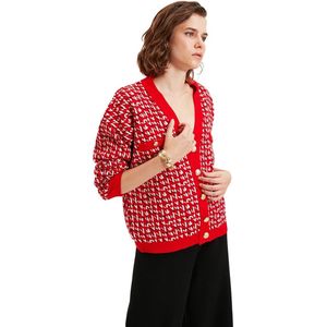 Trendyol Marineblauwe Gebreide Cardigan Met Breed Patroon Twoaw22Hi0268