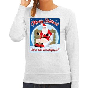 Foute Kersttrui / sweater - Merry shitmas who stole the toiletpaper - grijs voor dames - kerstkleding / kerst outfit M