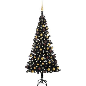 The Living Store Kunstkerstboom Zwart - 180 cm - Met LED-verlichting - Inclusief kerstballen en piek