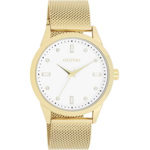 OOZOO Timepieces - Goudkleurige OOZOO horloge met goudkleurige metalen mesh armband - C11282
