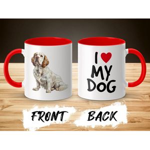 Mok rood/wit Clumber Spaniel dog - I love my dog / dog lover / dogs - ik hou van mijn hond / hondenliefhebber / honden