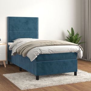 vidaXL Boxspring - Fluweel Donkerblauw - 90x190 cm Boxspring - Boxspringbed - Fluweel Bed - Donkere Kleuren Meubilair - Tweepersoons Bed - Stapelbare Bedden - Pocketed Spring Mattress