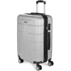 BRUBAKER Reiskoffer Miami - Uitbreidbare Hardcase Trolley Koffer met Cijferslot, 4 Wielen en Comfortabele Handgrepen - ABS Koffer 43 x 66,5 x 28,5 cm - Hardschalige Koffer (L - Zilver)