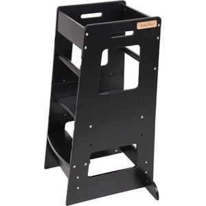 KiddyMoon Leertoren voor kinderen Houten - Montessori meubilair - In hoogte verstelbaar - Opstapkrukje - Toddlers stool - Leerstoel baby - Kinderstoel - Montessori kitchen helper Hout - Keukenhulp - Keukentoren - Kindertrap - Zwart