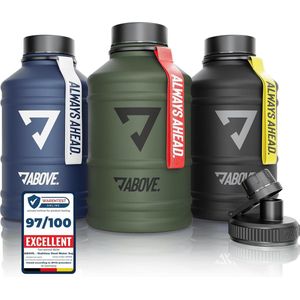 Waterfles van Roestvrij Staal I Extra Drinkdop I 100% BPA Vrij I Robuust & Lekvrij Drinkfles voor Fitness, Sport & Outdoor (1.3L, Blauw-wit)