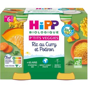 HiPP P'tits Veggies Rijst met Kerrie en Pompoen van 6 Maanden Biologisch 2 Potjes
