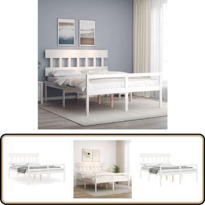 vidaXL Seniorenbed - Wit - Massief Hout - 150x200 cm Massief Hout Bed - Grenenhouten Bed - Seniors Bed - Boxspring Bed - Tweepersoons Bed