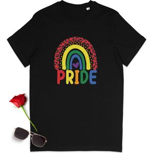 Gay Pride t shirt - Pride tshirt - Pride Rainbow - Dames tshirt met print - Heren t shirt met Pride opdruk - Unisex Pride Shirt - Unisex maten: S M L XL XXL XXXL - tshirt kleuren: Wit,  zwart en oranje.