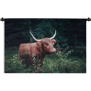 Wandkleed Schotse hooglander nieuw - Schotse hooglander in het bos Wandkleed katoen 90x60 cm - Wandtapijt met foto