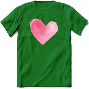 Valentijn Pastel waterverf Hart T-Shirt | Grappig Valentijnsdag Cadeautje voor Hem en Haar | Dames - Heren - Unisex | Kleding Cadeau | - Donker Groen - XXL