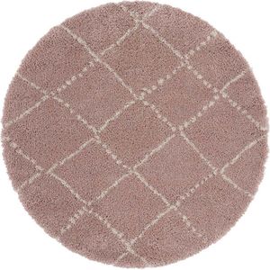 Rond hoogpolig vloerkleed Allure - roze/crème 120 cm rond