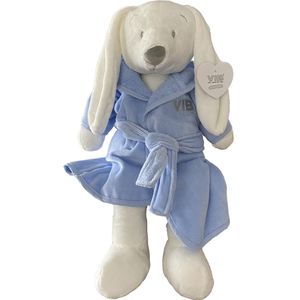 Cadeau Set Pluche Konijn 60cm WIT + Badjas VIB Blauw+Zilver
