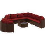 vidaXL - 10-delige - Loungeset - met - kussens - poly - rattan - bruin