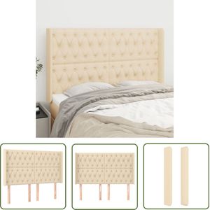 The Living Store Hoofdbord met randen 163x16x118/128 cm stof crèmekleurig - Hoofd Bord - Hoofdbord - Beddecoratie - Crème Kleur - Stoffen Hoofdbord