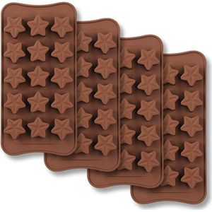 15-holte stervormige chocoladevorm, set van 4 stuks niet-klevende food-grade siliconen mal voor snoep chocoladegelei, ijsblokjes