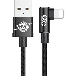 Baseus MVP 90° 1.5A USB naar Lightning Kabel 2M Haakse Hoek Zwart