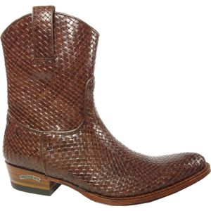 Sendra Boots 7370 Trenzado Bruin Heren Enkellaars Handgemaakt Cowboy Western Boots Gekleed Gevlochten Leren Ronde Neus Beetje Schuine Hak Rits Sluiting Echt Leer Maat 43