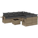 vidaXL - 9-delige - Loungeset - met - kussens - poly - rattan - lichtgrijs