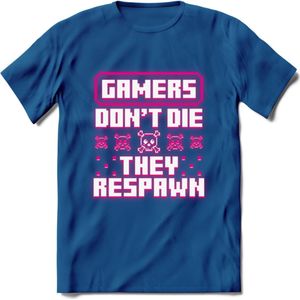 Gamers don't die pixel T-shirt | Neon Roze | Gaming kleding | Grappig game verjaardag cadeau shirt Heren – Dames – Unisex | - Donker Blauw - 3XL