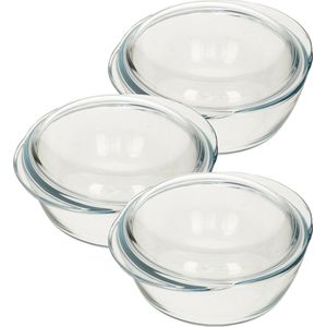 3x Ronde glazen ovenschalen met deksel 2,1 liter 22 x 13 x 5 cm - Ovenschaal/braadslede - Ovenschotel schalen - Bakvorm