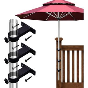 Terrasparapluhouder buitenklembeugel voor terrasleuning-hekken-balkon, 3 stuks-Zwart-Buitenplaats Parasol klem