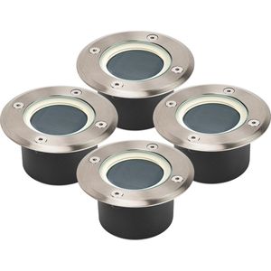 Brendz 4 stuks Solar Grondspot voor Buiten LED, 20 Lumen, IP67 Waterdicht, 3000K Warm Wit Licht, Lithium-Polymeer Batterij, Solar Tuinverlichting Grondspots, Zilver, Doha