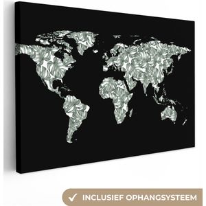 Canvas Wereldkaart - 180x120 - Wanddecoratie Wereldkaart - Bladeren - Natuur