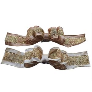 House of Seasons Decoratieve strik clip creme,taupe ,Set van 6 ,L32 x B6 x H5cm