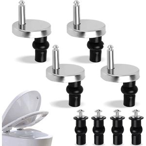 Wc Bril Scharnieren - 4 Stuks - Toiletbril Scharnier Set - Universele Scharnieren Voor Toiletbril - Verstelbare - Rvs Scharnier Vervangset - Eenvoudig Te Installeren - Rvs - Bevestigingsgarnituur Closetzitting - Voor Toiletbril - Zilver