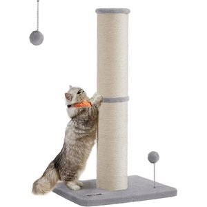 Krabpaal voor middelgrote en grote katten - 85 cm hoog met sisal en pluche bal - Duifgrijs